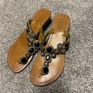 Mystique Boutique Tan and Black Embellished Sandals